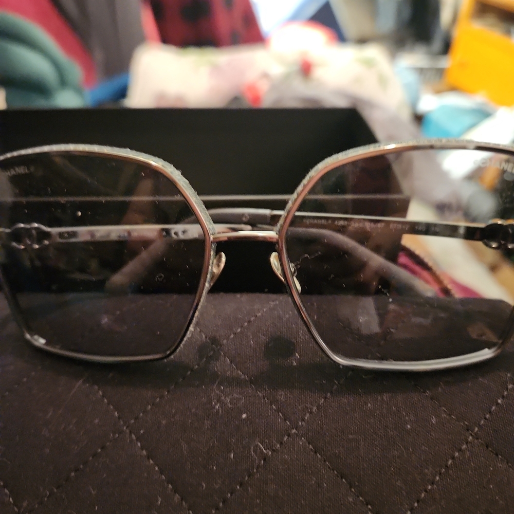 CHANEL Silver Frame Square Sunglasses